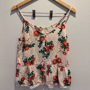 Roxy Floral Button Tank | Cottagecore Boho Flowy Garden Romantic Lace Trim Top S